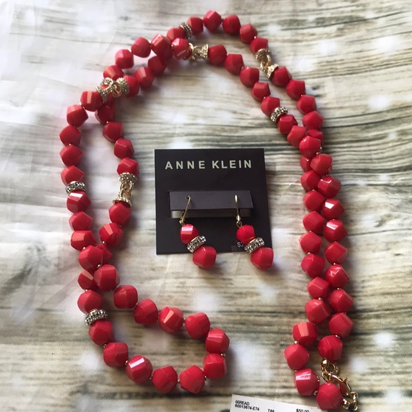 Anne Klein earrings/ collar beautiful red coral - Picture 2 of 3